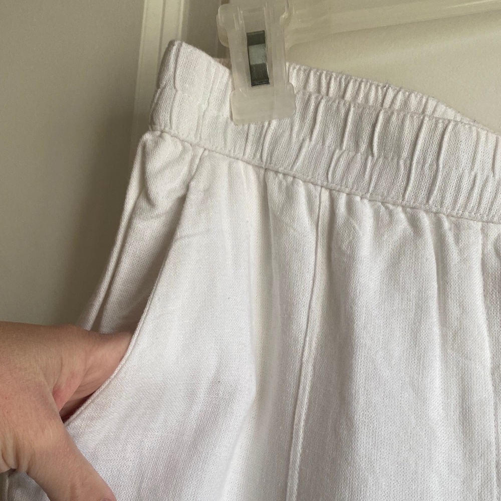 Abercrombie & Fitch White Elastic Waist Linen Pants - Picture 3 of 4